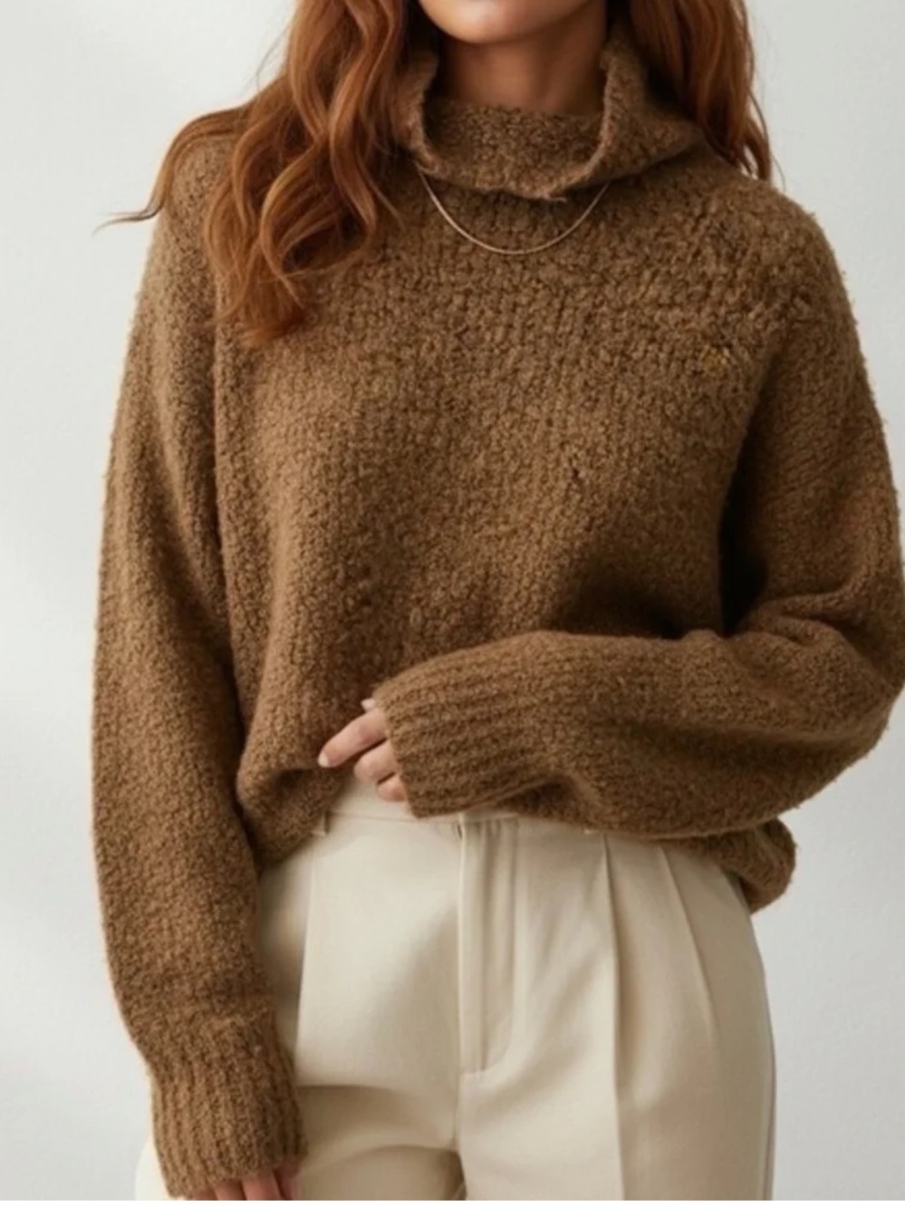 J. Crew Plush Turtleneck Sweater Boucle Yarn in Honey Brown